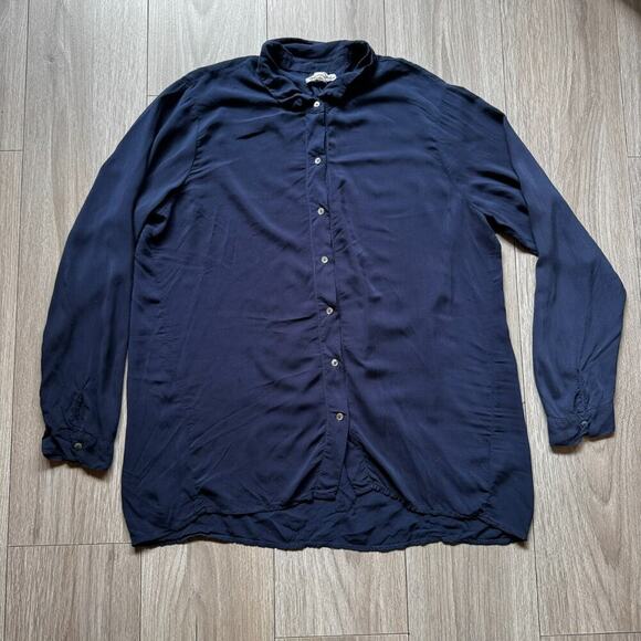 Velvet by Graham & Spencer Womens Velvet Collar Button Down Shirt Blue Size L - Picture 1 of 9